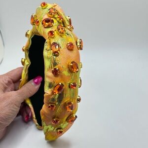 Brianna Cannon yellow metallic headband with Amber/ gold crystals - NWT comfy
